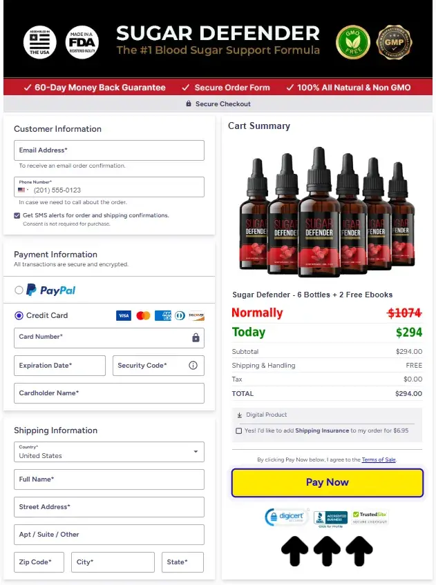 Sugar Defender checkout page